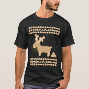 Funny Gingerbread Deer Poop Emoji Ugly Christmas S T-Shirt