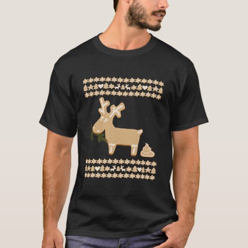 Funny Gingerbread Deer Poop Emoji Ugly Christmas S T_Shirt