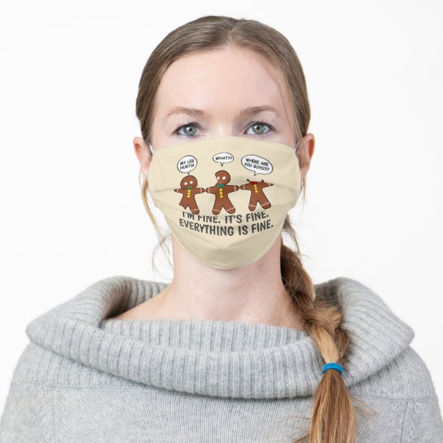 Funny Gingerbread Everything is Fine Holiday Adult Cloth Face Mask (Worn)