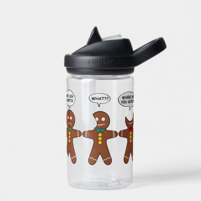 Funny Gingerbread Everything is Fine Holiday Water Water Bottle (Left)