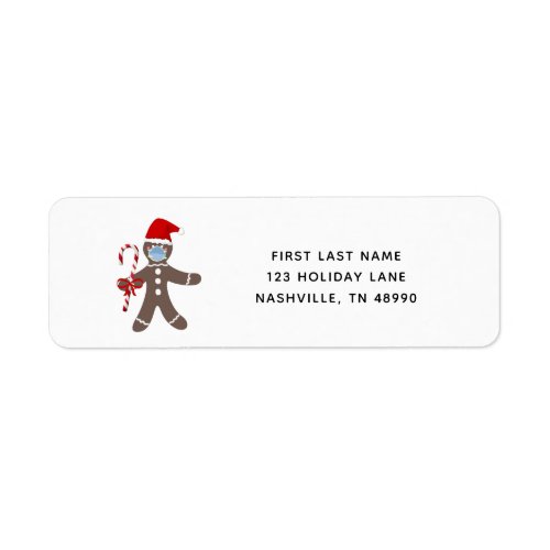 Funny Gingerbread Face Red Christmas Address Label