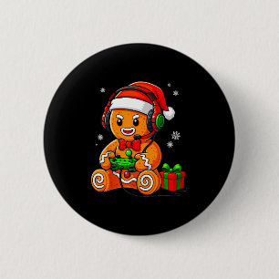 Funny Gingerbread Gaming Pjs Pajamas Christmas Xma Button