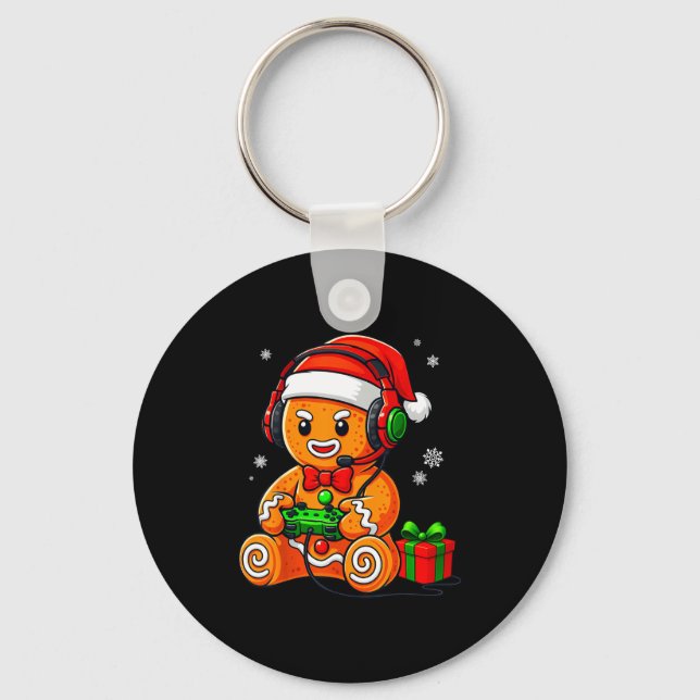 Funny Gingerbread Gaming Pjs Pajamas Christmas Xma Keychain (Front)