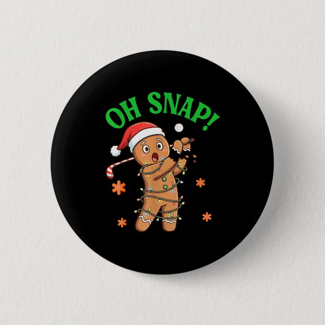 Funny Gingerbread Golf Christmas Cookie Oh Snap Sa Button (Front)