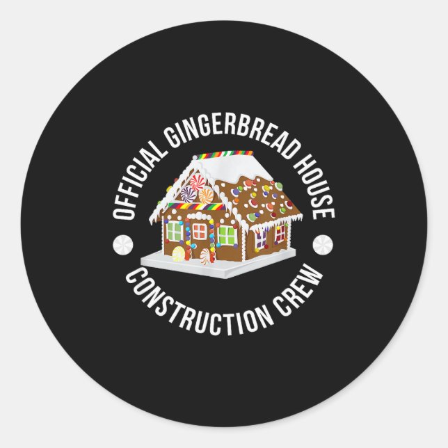 Funny Gingerbread House Construction Crew Christma Classic Round Sticker (Front)