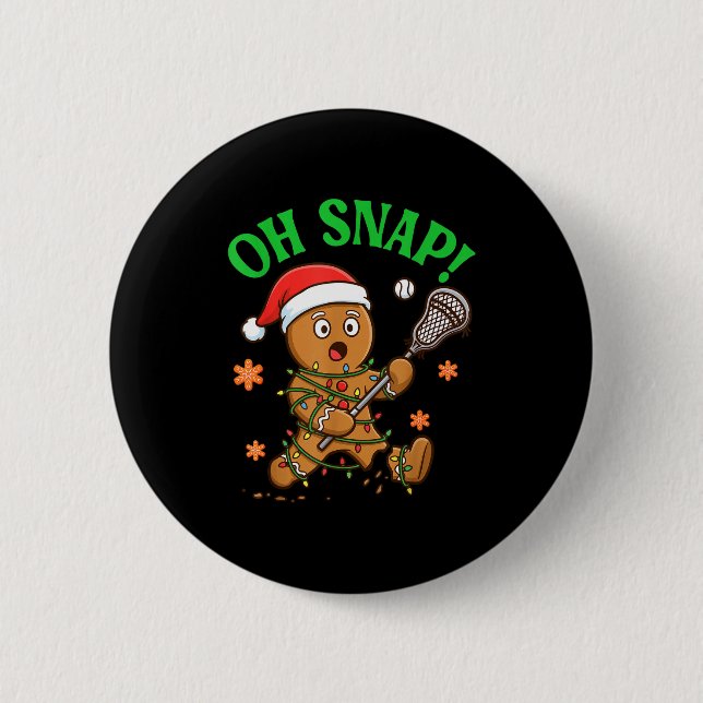 Funny Gingerbread Lacrosse Christmas Cookie Oh Sna Button (Front)