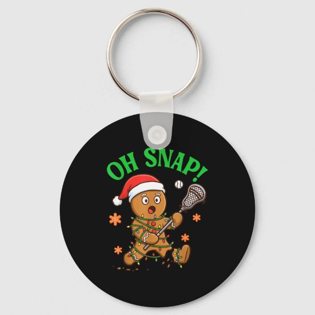 Funny Gingerbread Lacrosse Christmas Cookie Oh Sna Keychain (Front)