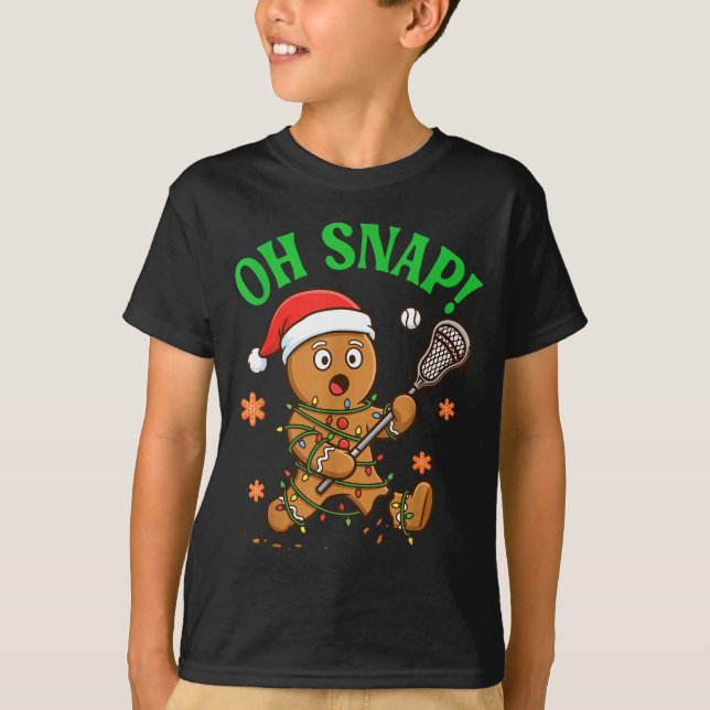 Funny Gingerbread Lacrosse Christmas Cookie Oh Sna T-Shirt (Front)