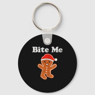 Funny Gingerbread Man Bite Me Christmas Cookie Cos Keychain