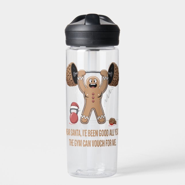Funny Gingerbread Man Christmas Gym Workout  Water Bottle (Front)