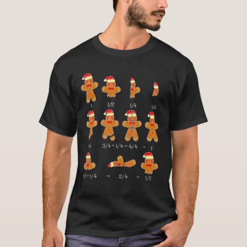 Funny Gingerbread Man Fraction Bill Christmas Math T_Shirt