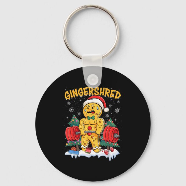 Funny Gingerbread Man Gingershred Gym Bodybuilding Keychain (Front)