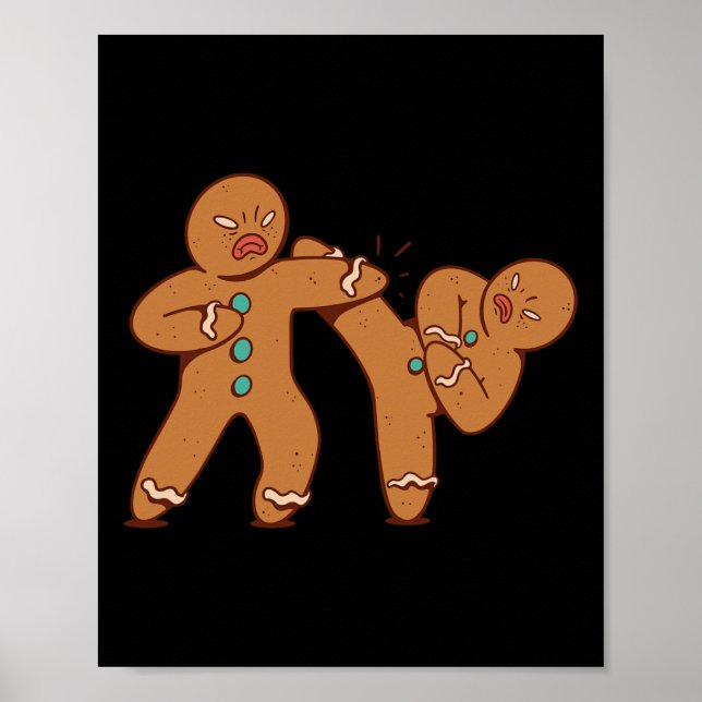 Funny Gingerbread Man Karate Cookie Funny Christma Poster (Front)