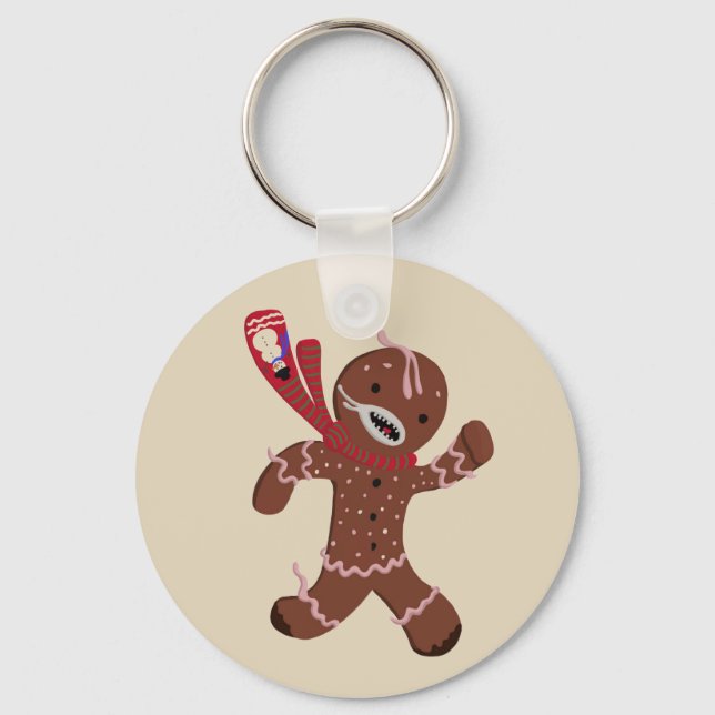 Funny Gingerbread Man Running Keychain (Front)