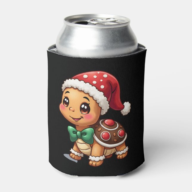 Funny Gingerbread Man Turtle Christmas Womens Mens Can Cooler (Can Front)