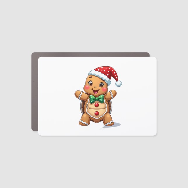 Funny Gingerbread Man Turtle Christmas Womens Mens Car Magnet (Front)