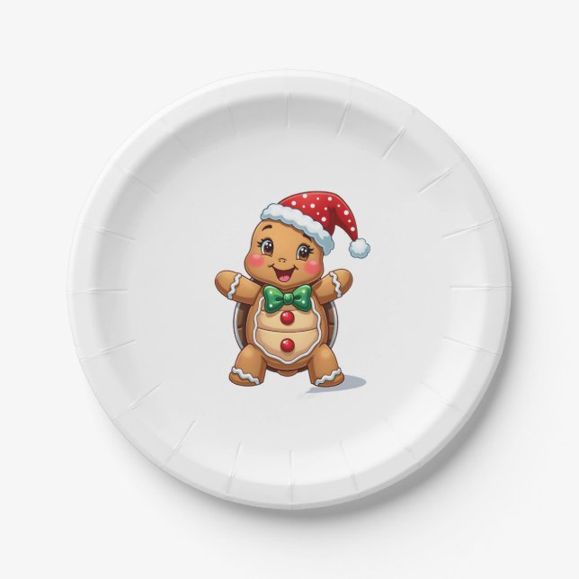 Funny Gingerbread Man Turtle Christmas Womens Mens Paper Plates (Front)