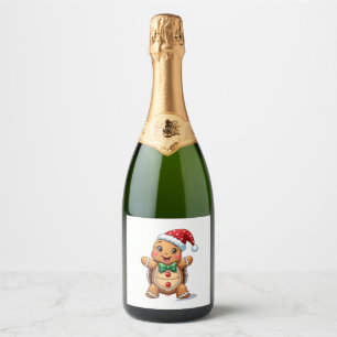 Funny Gingerbread Man Turtle Christmas Womens Mens Sparkling Wine Label