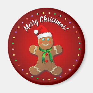 Funny Gingerbread Man With Red Christmas Hat Magnet