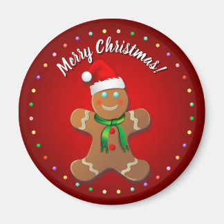 Funny Gingerbread Man With Red Christmas Hat Magnet