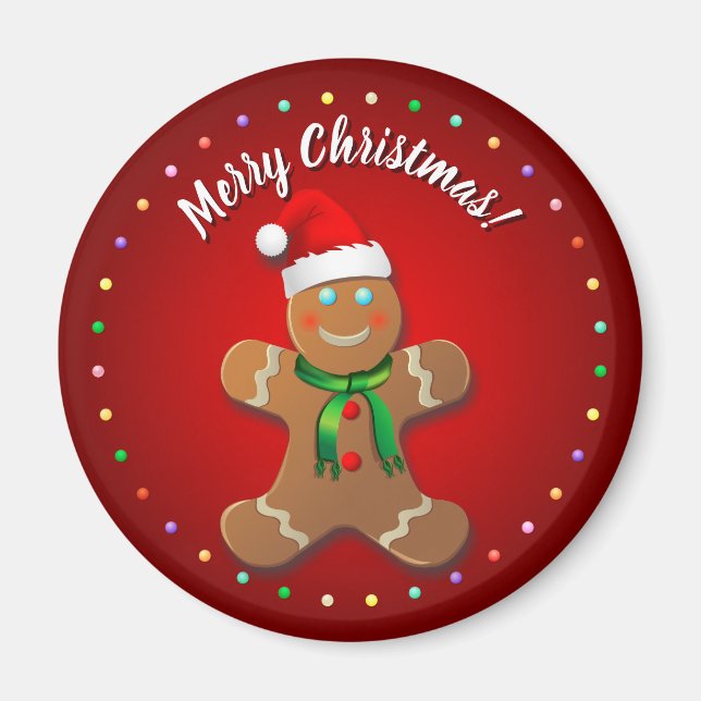 Funny Gingerbread Man With Red Christmas Hat Magnet (Front)