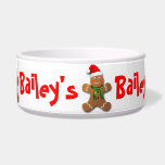 Funny Gingerbread Man with Santa Hat Bowl<br><div class="desc">Customize this funny gingerbread man wearing a red Santa Claus hat and a green scarf around his neck! Replace the text with your pet's name. Surprise someone furry this holiday season with a nice Christmas gift! :)</div>