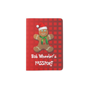 Funny Gingerbread Man with Santa Hat Passport Holder