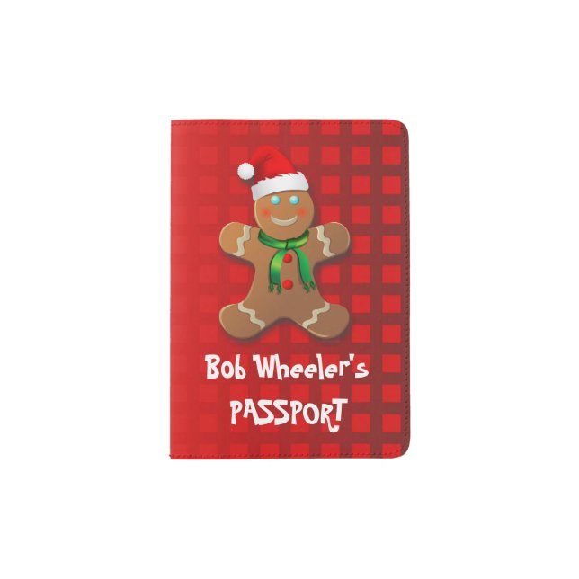 Funny Gingerbread Man with Santa Hat Passport Holder (Front)