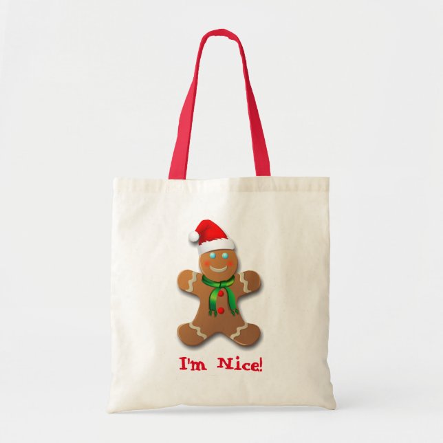 Funny Gingerbread Man With Santa Hat Tote Bag (Front)