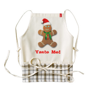 Funny Gingerbread Man with Santa Hat Zazzle HEART Apron