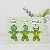 Funny Gingerbread Men Cookies Green Holiday Card (Standing Front)