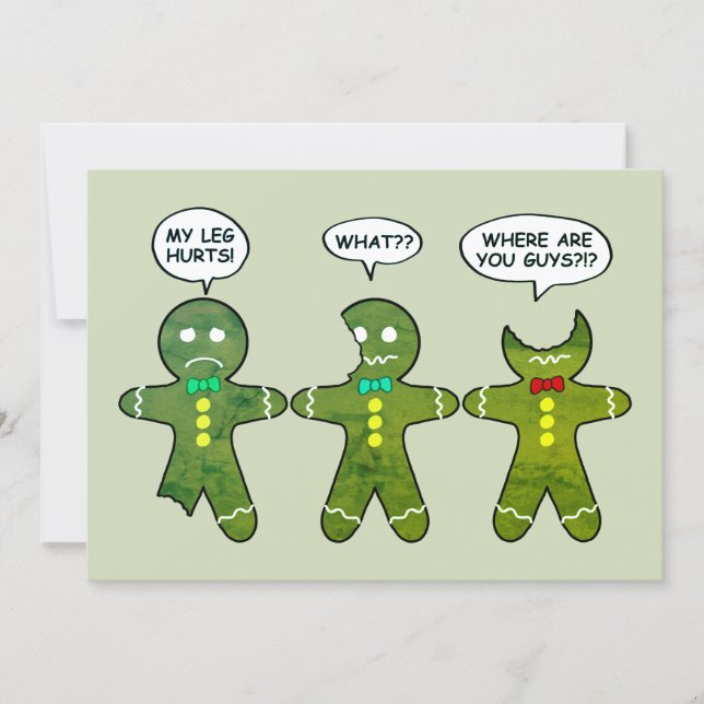 Funny Gingerbread Men Cookies Green Holiday Card (Front)