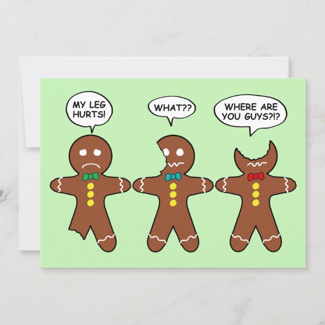 Funny Gingerbread Men Cookies Green Holiday Card (Front)