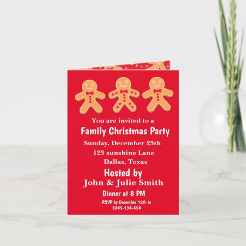 Funny  Gingerbread Men Family Christmas Party   Invitation