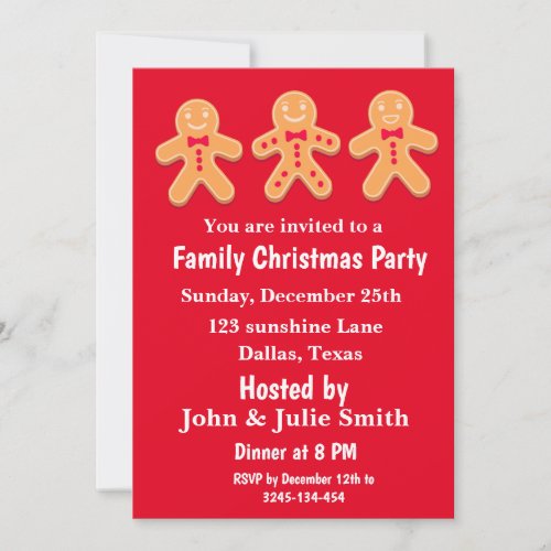 Funny  Gingerbread Men Family Christmas Party  Invitation
