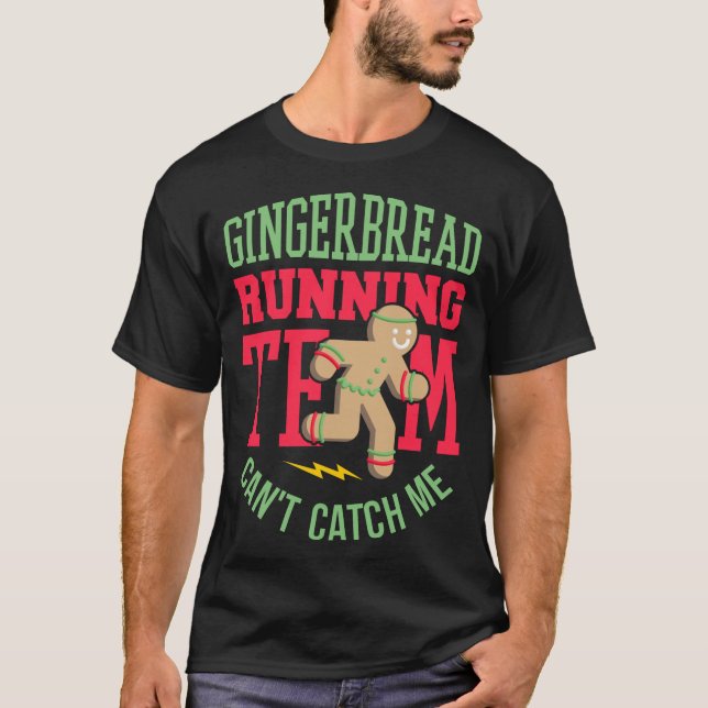 Funny Gingerbread Running Team Christmas T-Shirt (Front)