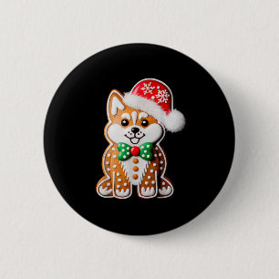Funny Gingerbread Siberian Husky Dog Christmas Wom Button