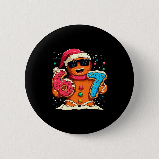 Funny Gingerbread Six Seven 67 Ice Cream Drip Chri Button (Front)