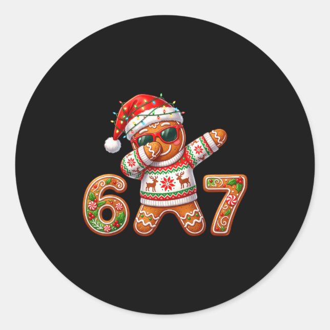 Funny Gingerbread Six Seven 67 Ice Cream Drip Chri Classic Round Sticker (Front)