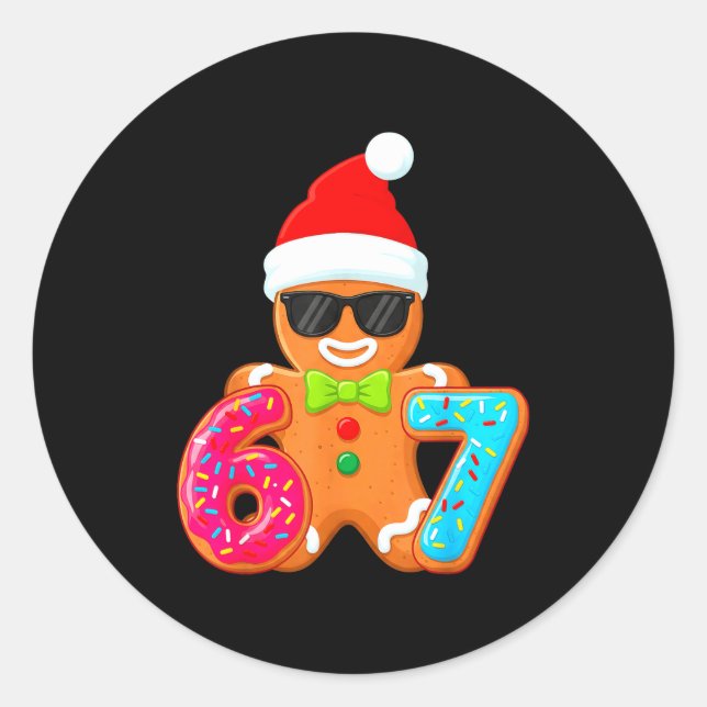 Funny Gingerbread Six Seven 67 Ice Cream Drip Chri Classic Round Sticker (Front)