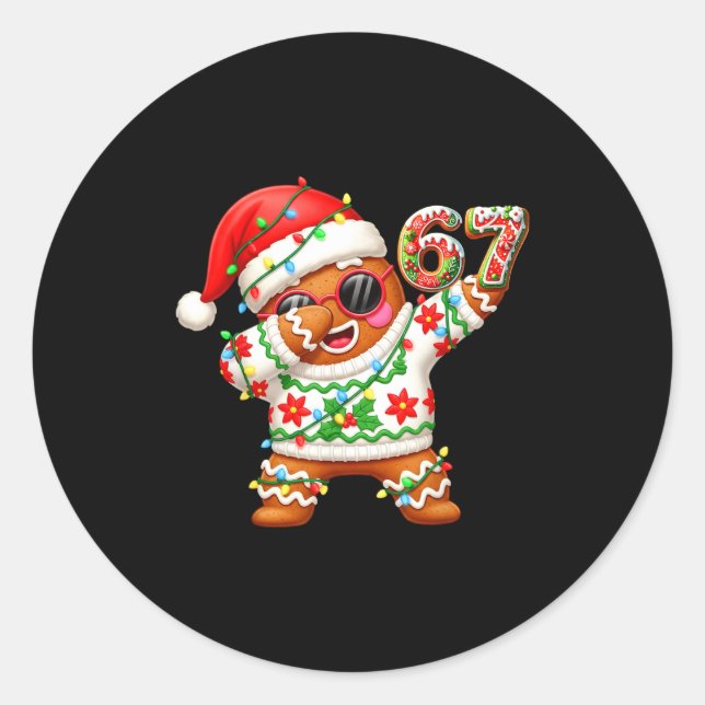 Funny Gingerbread Six Seven 67 Ice Cream Drip Chri Classic Round Sticker (Front)