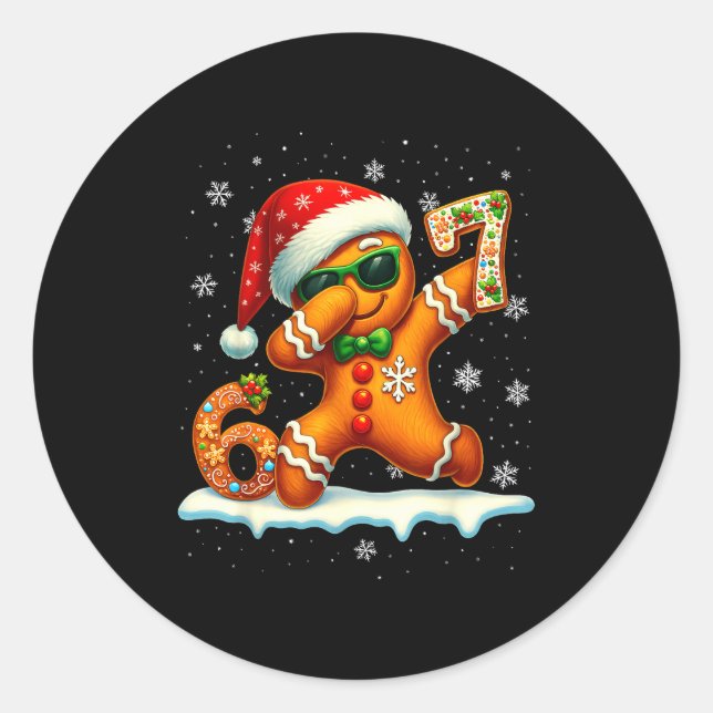 Funny Gingerbread Six Seven 67 Ice Cream Drip Chri Classic Round Sticker (Front)