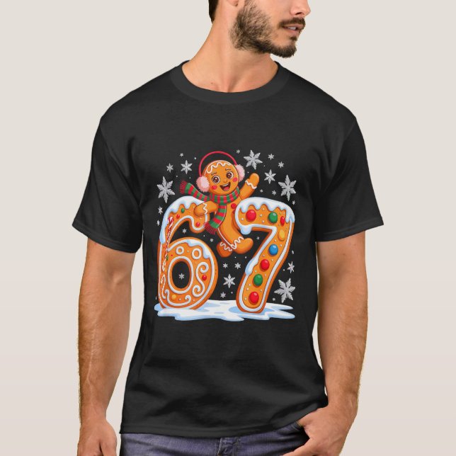 Funny Gingerbread Six Seven 67 Ice Cream Drip Chri T-Shirt (Front)