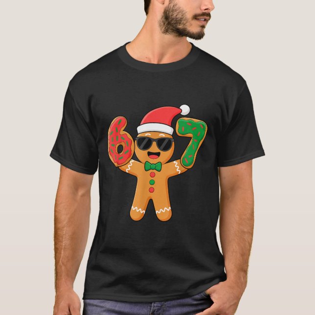 Funny Gingerbread Six Seven 67 Ice Cream Drip Chri T-Shirt (Front)