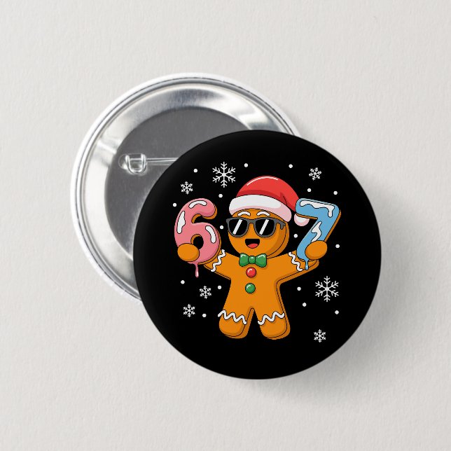 Funny Gingerbread Six Seven 67 Ice Cream Drip Xmas Button (Front & Back)