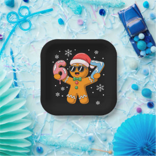 Funny Gingerbread Six Seven 67 Ice Cream Drip Xmas Paper Plates