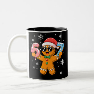 Funny Gingerbread Six Seven 67 Ice Cream Drip Xmas Two-Tone Coffee Mug