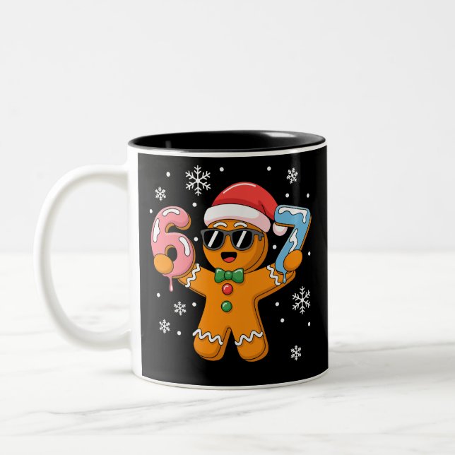 Funny Gingerbread Six Seven 67 Ice Cream Drip Xmas Two-Tone Coffee Mug (Left)