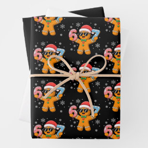 Funny Gingerbread Six Seven 67 Ice Cream Drip Xmas Wrapping Paper Sheets