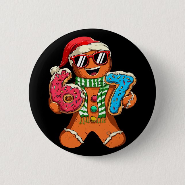 Funny Gingerbread Six Seven 67 Meme Ice Cream Chri Button (Front)